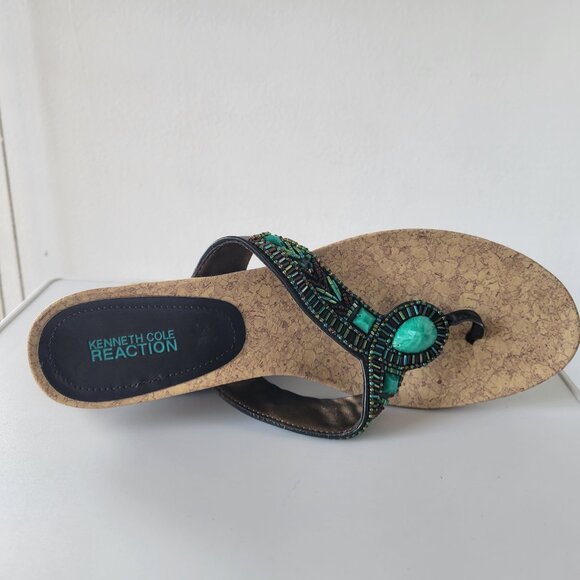 Kenneth Cole Boho Style Green beaded Wedge Sandals (Size: 9½) - Picture 9 of 9